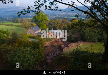 Devestation caused by canal bank collapsing at Gilwern Monmouthshire South Wales Wales UK EU Stock Photo