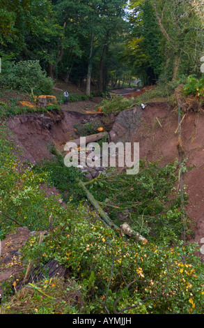 Devestation caused by canal bank collapsing at Gilwern Monmouthshire South Wales Wales UK EU Stock Photo