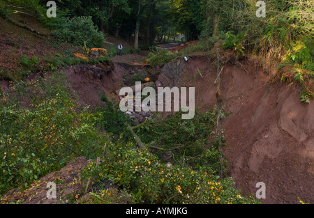 Devestation caused by canal bank collapsing at Gilwern Monmouthshire South Wales Wales UK EU Stock Photo