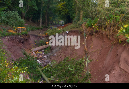 Devestation caused by canal bank collapsing at Gilwern Monmouthshire South Wales Wales UK EU Stock Photo