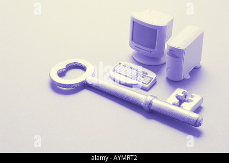 Skeleton Key and Miniature Computer Stock Photo