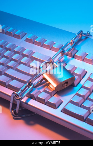 Computer Keyboard with Chain and Lock Stock Photo