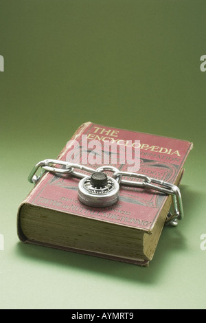 Old Book with Padlock and Chain Stock Photo