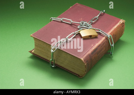 Old Book with Chain and Padlock Stock Photo