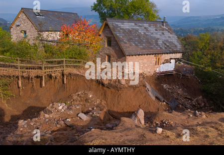 Devestation caused by canal bank collapsing at Gilwern Monmouthshire South Wales Wales UK EU Stock Photo