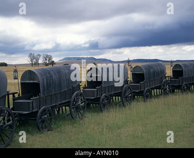 Blood River battlefield bronze wagons set in laager Nr Dundee Kwazulu Natal South Africa RSA Stock Photo