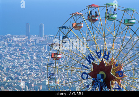 The Ferris Wheel with the best view in the world In the Tibidabo amusement park high above Barcelona Spain. Stock Photo