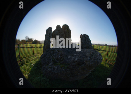 Fisheye view of the Whispering Knights, Rollright Stones, Warwickshire, Cotswolds, England, UK Stock Photo