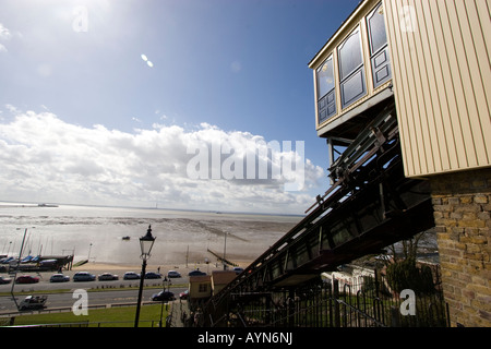 Southend Cliff Railway, or The Cliff Lift a  funicular railway which is one of  Britains shortest railways, Southend on Sea, Essex Stock Photo