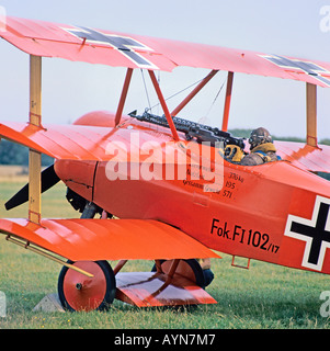 German Fokker Triplane replica Fok FI102 17 aircraft type associated with German war ace the Red Baron Stock Photo