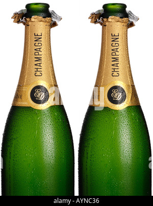 TWO CHAMPAGNE BOTTLES ON WHITE Stock Photo