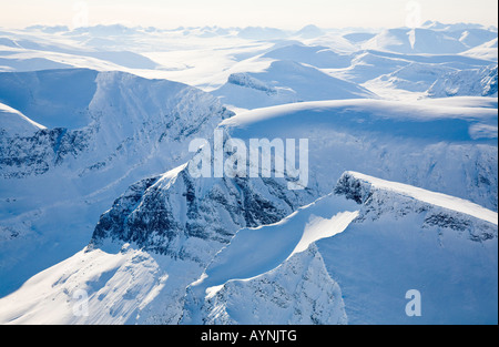 Aerial view over the Scandinavian Mountains, in front the Tolpagorni mountain in northern Sweden Stock Photo