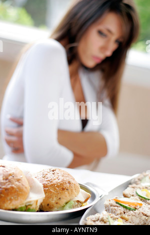 Woman refusing food Stock Photo