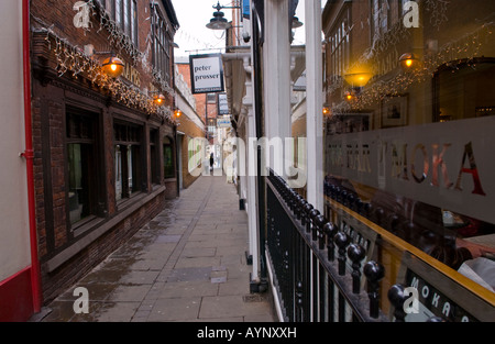 Capuchin Lane Hereford Herefordshire England EU UK a narrow lane with shops pubs and cafe in city centre Stock Photo