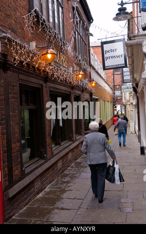 Capuchin Lane Hereford Herefordshire England EU UK a narrow lane with shops pubs and cafe in city centre Stock Photo