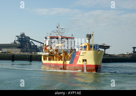 dredger rene gibert at work in Boulogne sur Mer Harbour France Europe Stock Photo