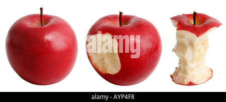 Whole apple apple with bite apple core Stock Photo