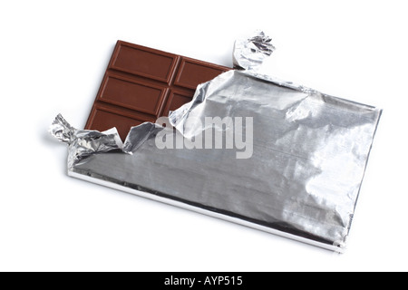 Chocolate Bar with open wrapper Stock Photo