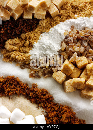 Raw sugar - from top - a mixture of raw granules and sugar cubes Stock Photo