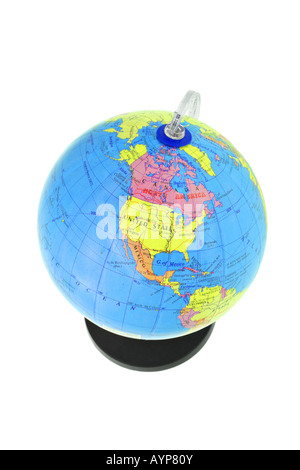 Plastic globe showing North American continent isolated on white background Stock Photo