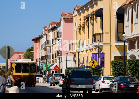 Trolley at City Place West Palm Beach Florida Stock Photo