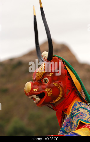 The wrathful deity Cham mask worn by the dancing Tibetan Buddhist monks ...
