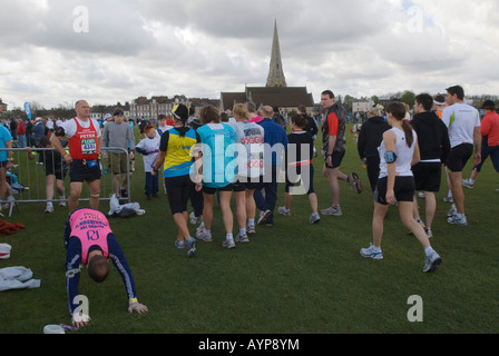 Blackheath Village South London SE21 London UK  Start of ordinary runner in the London Marathon HOMER SYKES Stock Photo