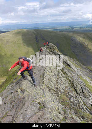 Climbing Sharp Edge on Blencathra Lake District Cumbria Stock Photo