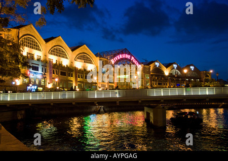 Shopping mall stores and restaurants on waterfront at Clarke Quay Singapore Stock Photo