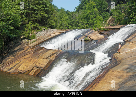 Woman Standing at Oceana Falls, Tallulah Gorge State Park, Georgia, USA Stock Photo