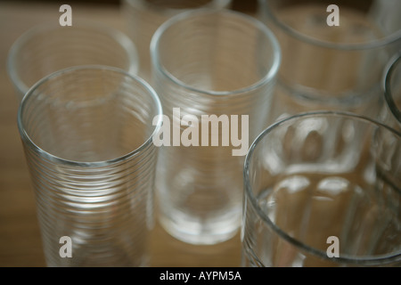 Some empty glasses kept on a table Stock Photo