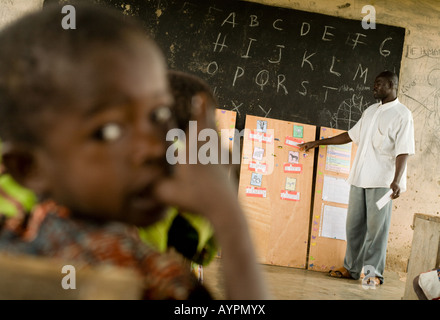 A teacher gives a lesson on basic English vocabulary during class at the Kotonli kindergarten Stock Photo