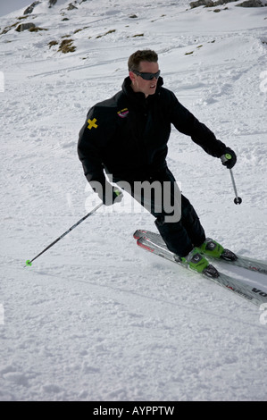Lone male Ski Patrol, Glencoe Ski slopes, Lochaber, Scotland, UK, Europe Stock Photo