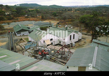 Buildings at the old Jumbo gold mine which closed down in 2015. Now the mine is worked by artisanal miners in dangerous conditions, Mazowe. Zimbabwe Stock Photo