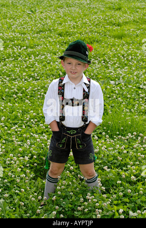 Little boy wearing traditional Bavarian national costume Stock Photo