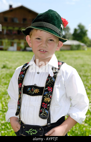 Little boy wearing traditional Bavarian national costume Stock Photo