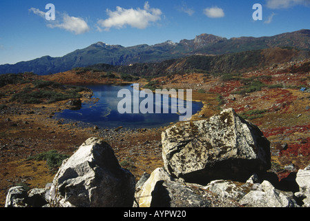 AJI74539 Nagula Lake surrounded by mountains Tawang Arunachal Pradesh India Stock Photo