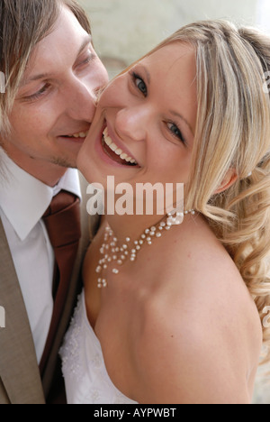 Bride and groom on their wedding day Stock Photo