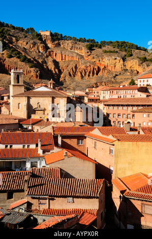 View of the village and Iglesia de Santa María de los Corporales church in Daroca, Zaragoza Province, Aragón, Spain, Europe Stock Photo