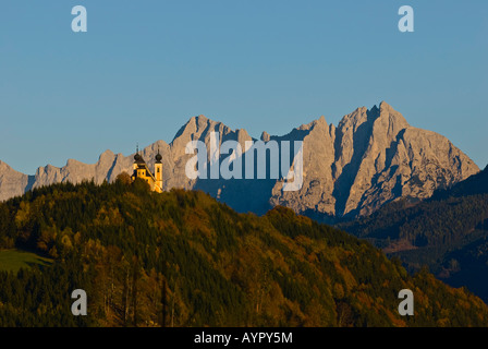 Frauenberg Church, pilgrimage site, and the Gesaeuse Range in the background, Austrian Alps, Ardning, Styria, Austria, Europe Stock Photo