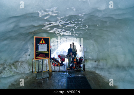 Ice grotto at the entrance to Col du Midi (Midi Pass), Mt. Aiguille du Midi, Mont Blanc Massif, Chamonix, France Stock Photo