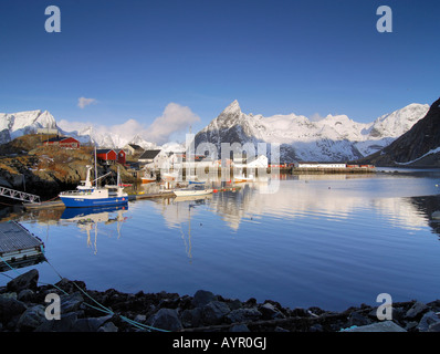 Hamnoy fishing village and harbour in wintertime, Reine, Lofoten, Norway, Scandinavia Stock Photo