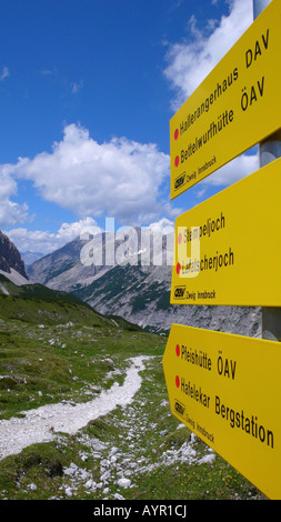 Trail markers on a hiking trail in the Karwendel Range, Tirol, Austria Stock Photo