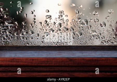 Condensation on the inside of a window pane Stock Photo
