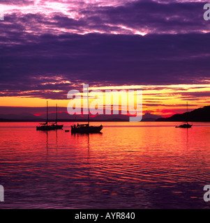 Sailboats anchored at Sunset at Montague Harbour Provincial Marine Park - Galiano Island, Gulf Islands, British Columbia, Canada Stock Photo