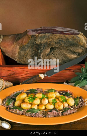 Roman food, Saltimbocca alla romana, Meat with ham and sage Stock Photo