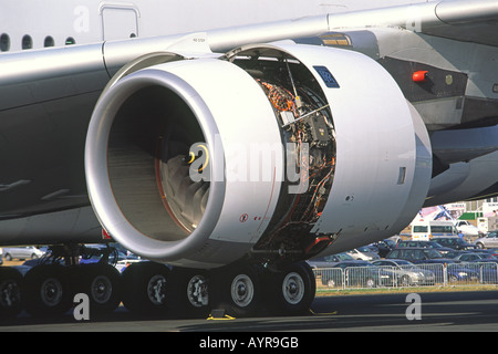 Rolls Royce Trent 900 jet engine detail on an Airbus A380 Stock Photo