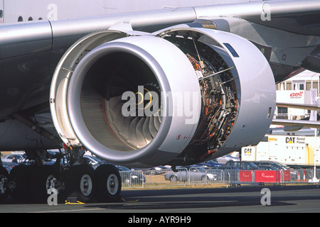 Rolls Royce Trent 900 jet engine detail on an Airbus A380 Stock Photo