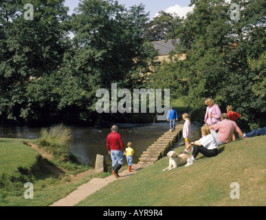 Stepping stones over the River Esk at Lealholm, Esk Dale, North York Moors National Park, North Yorkshire, England, UK. Stock Photo