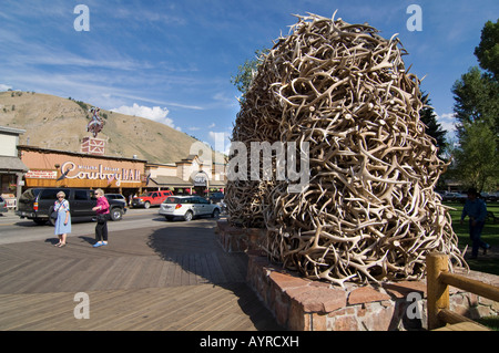 Elk antler arch in the town square, Jackson Hole, Wyoming USA Stock ...